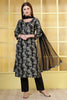 Black Floral Printed Cotton Suit Set