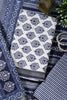 Blue And White Cotton Zari Border & Floral Block Print Unstitched Suit Material