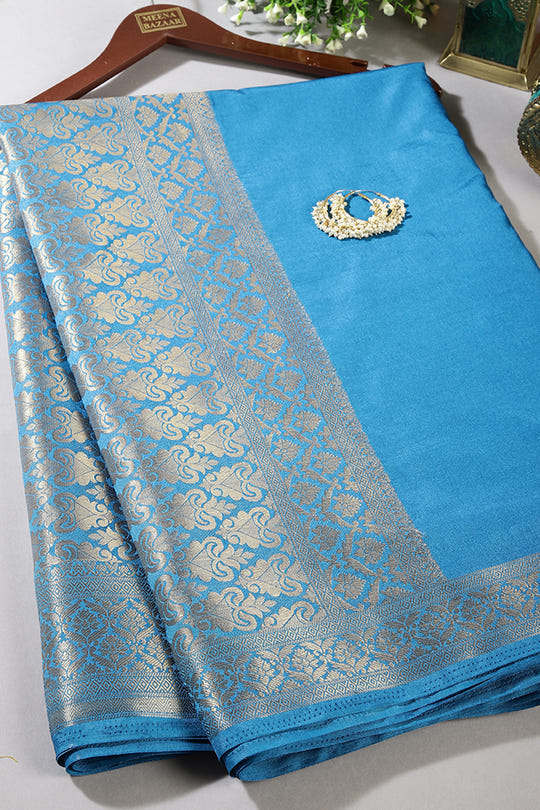 Celestial Blue Color Silk Woven Saree