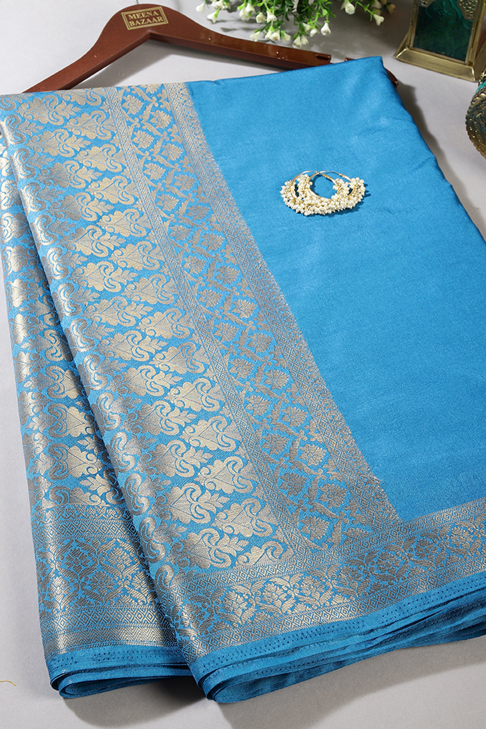 Celestial Blue Color Silk Woven Saree