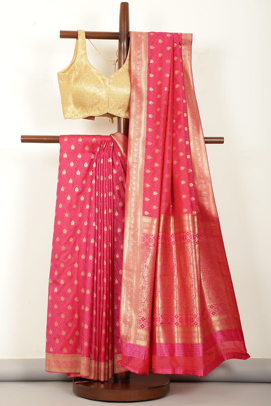 Fuchsia Pink Soft Silk Zari and Resham Woven Saree