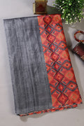 Grey Tussar Silk Printed Saree