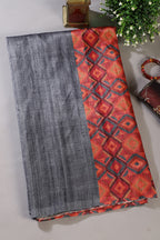 Grey Tussar Silk Printed Saree