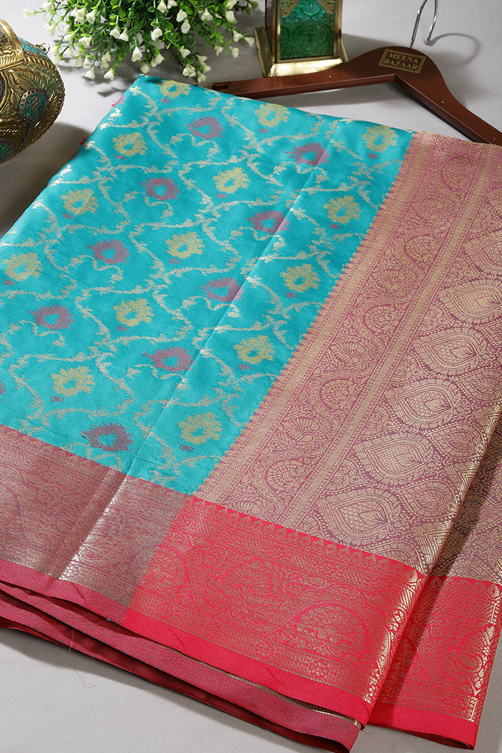 Teal Green Color Cotton Silk Woven Saree