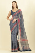 Navy Bandhani Printed Cotton Saree