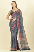 Navy Bandhani Printed Cotton Saree