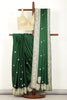 Bottle Green Color Pure Satin Crepe Saree with Zardozi Handwork & Paisley Buta
