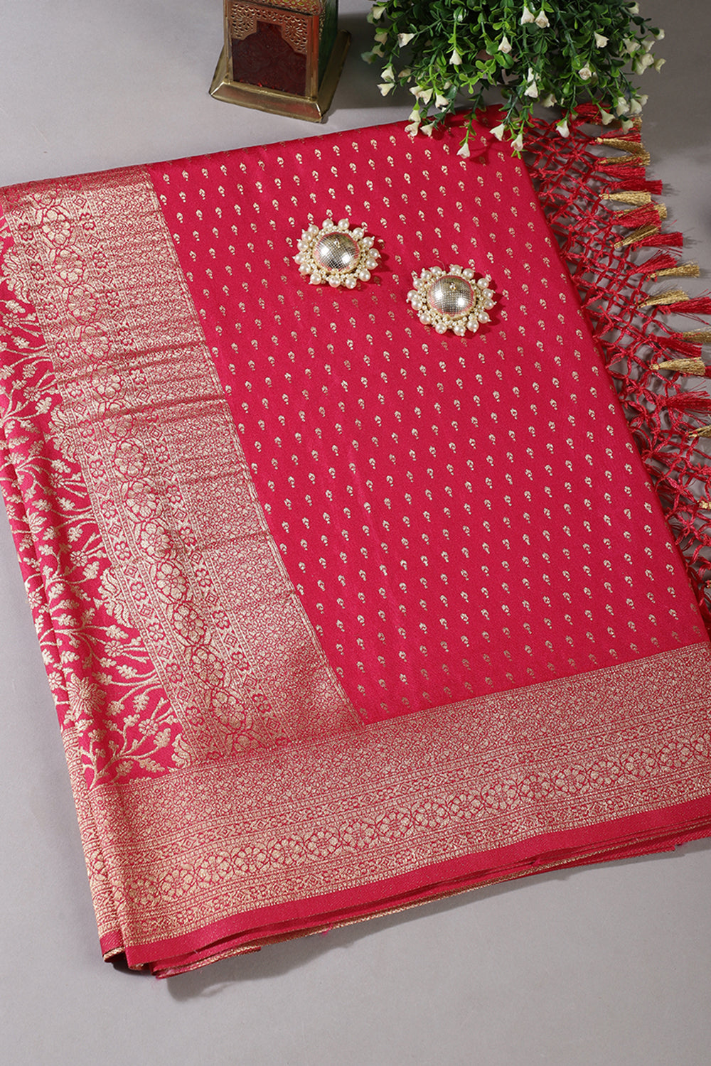 Rani Colour Silk Zari Woven Saree