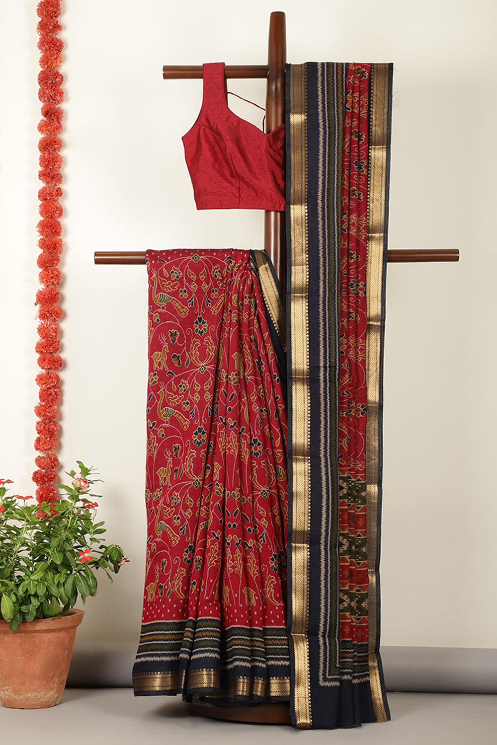 Burgundy Kalamkari Printed Cotton Saree