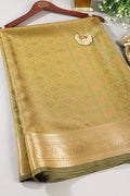 Olive Green Silk Floral and Paisley Resham & Zari Woven Saree