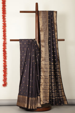 Black Cotton Zari & Resham Woven Saree
