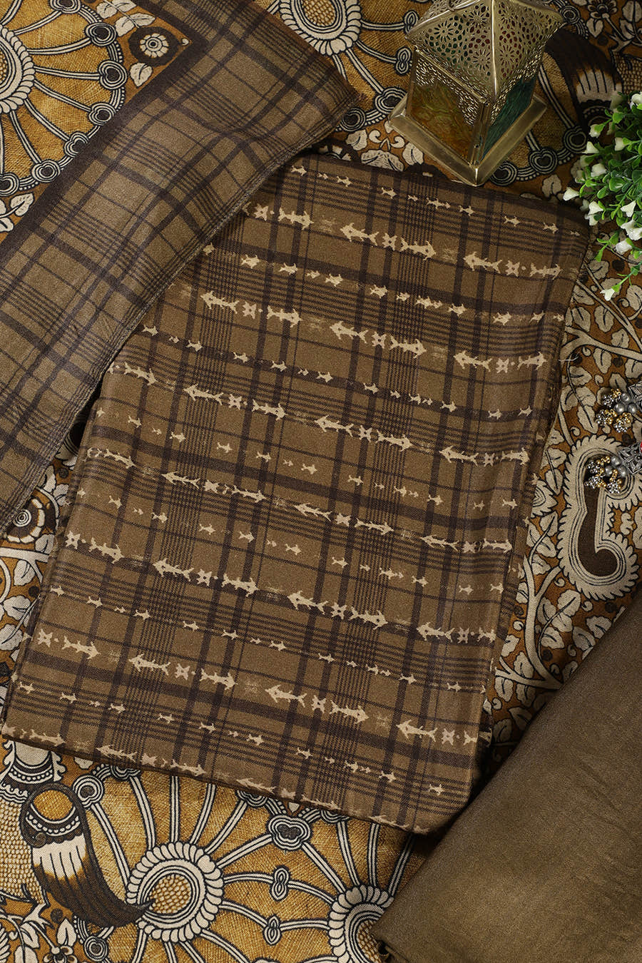 Moss Green Printed Spun Unstitched Suit Fabric