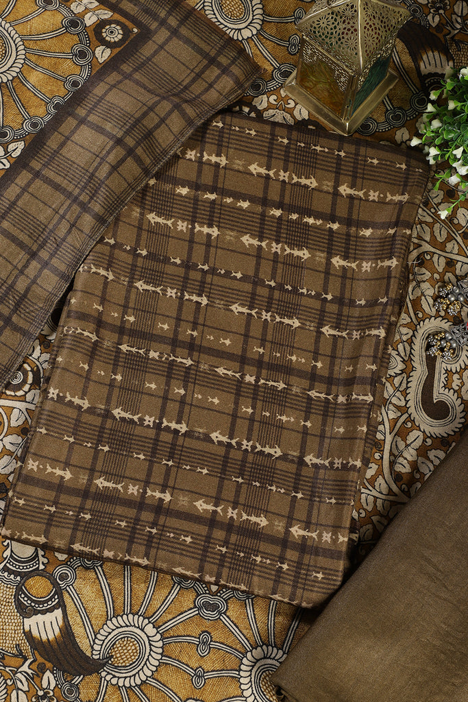 Moss Green Printed Spun Unstitched Suit Fabric