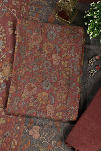 Pale Maroon Floral Printed Spun Unstitched Suit Material