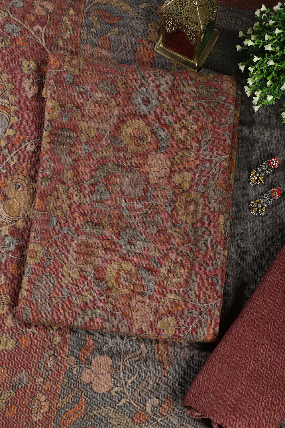 Pale Maroon Floral Printed Spun Unstitched Suit Material