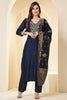 Wine Color Silk Suit Set With Neck Embroidered