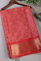 Red Printed & Woven Cotton Silk Saree