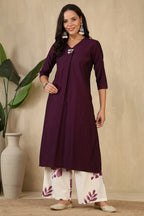 Wine Chanderi Cotton Kurta Set