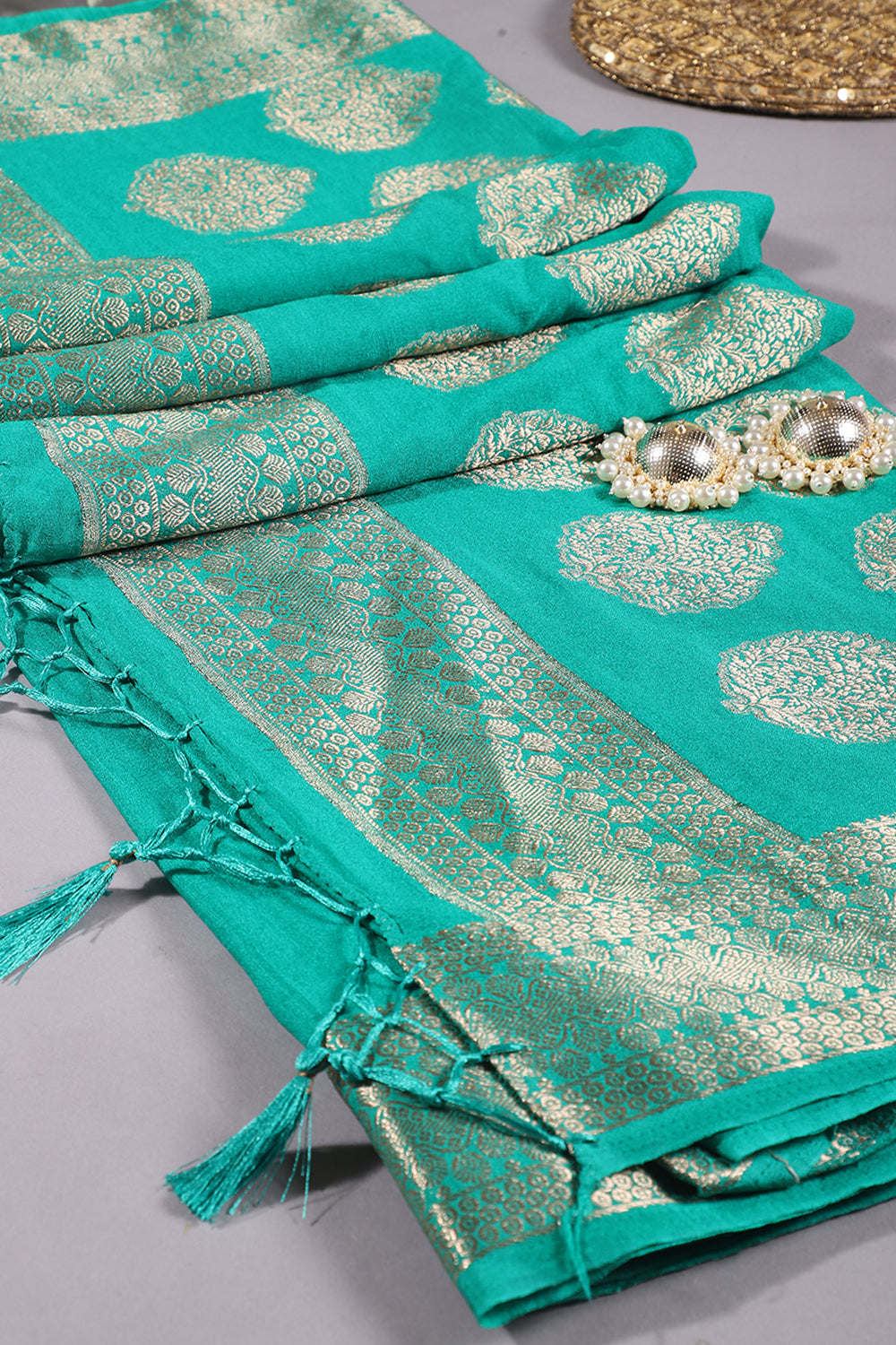 Sea Green Colour Cotton Silk Zari Woven Saree