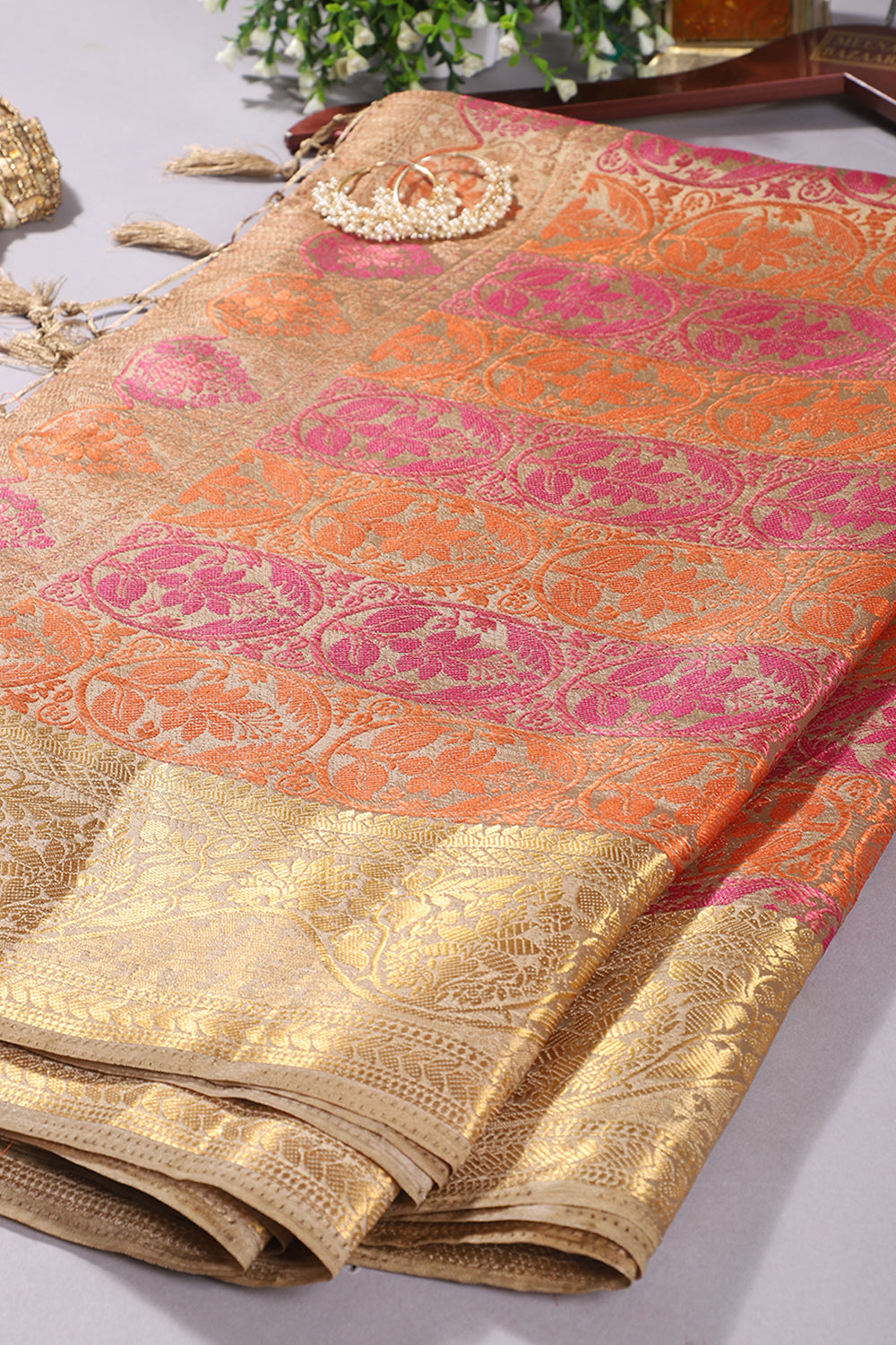 Dark Beige Colour Tussar Woven Silk Saree