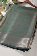 Teal Green Silk Floral and Paisley Resham & Zari Woven Saree