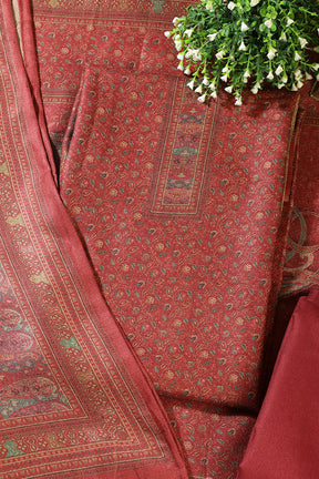 Maroon Pashmina Floral Printed Unstitched Suit Material
