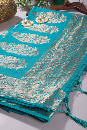 Teal Colour Cotton Silk Zari Woven Saree
