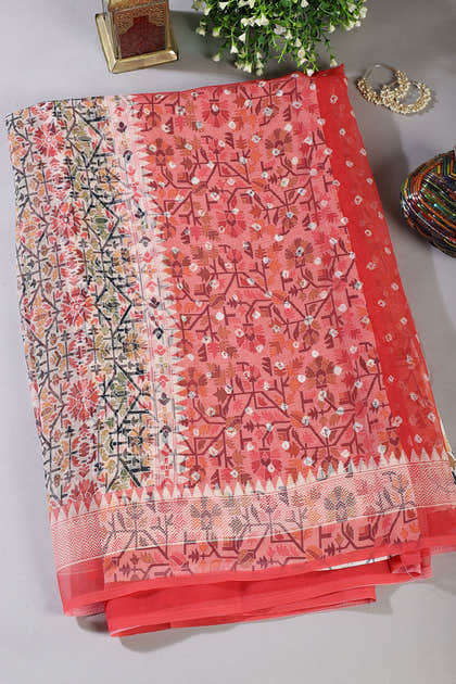 Red Printed Chiffon Saree