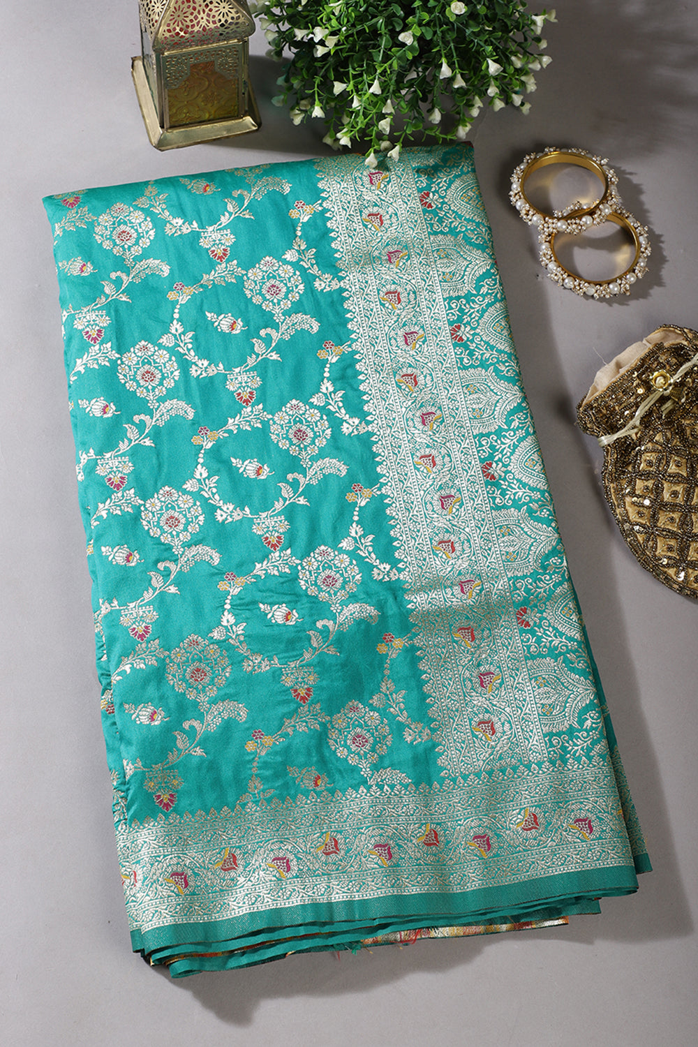 Sea Green Colour Banarasi Silk Woven Saree