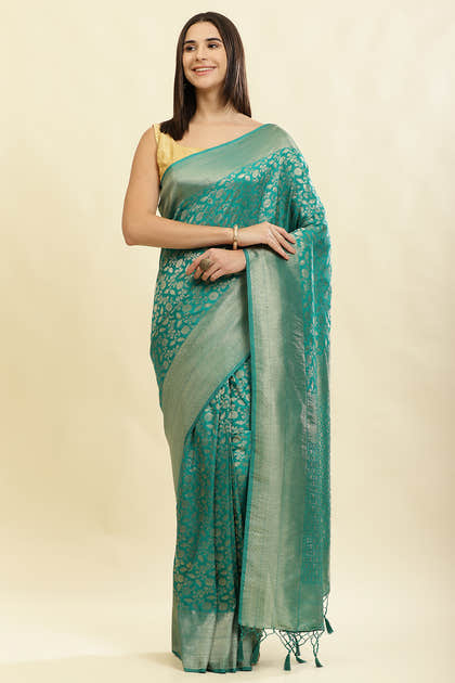 Teal Lightweight Banarasi Silk Weaving Saree
