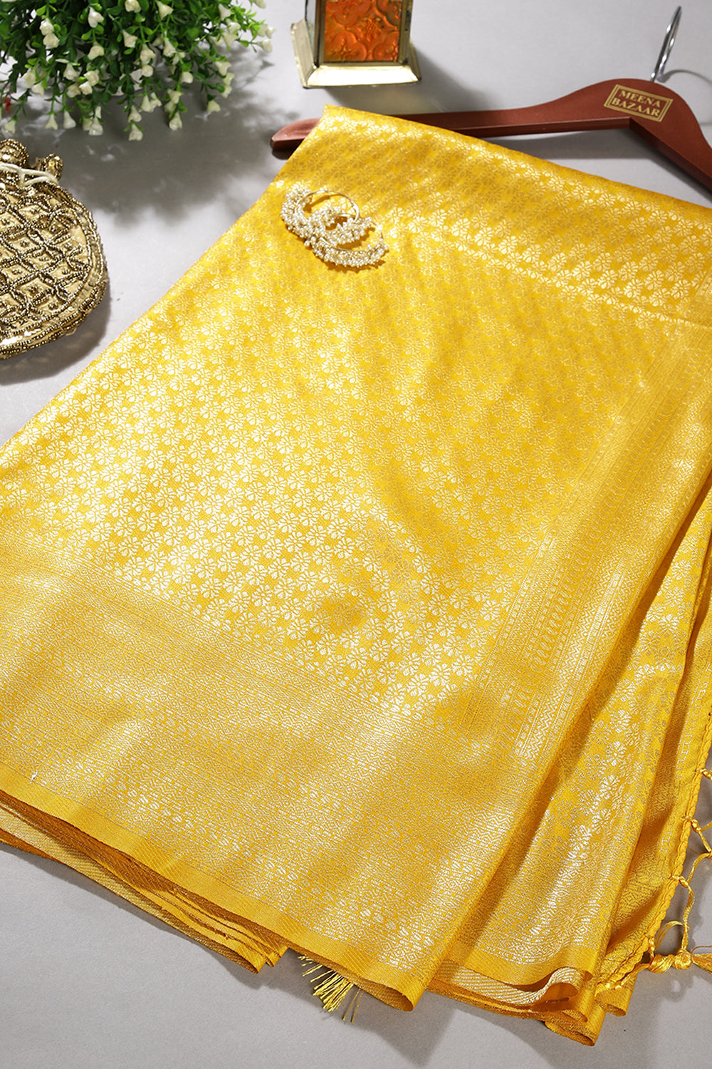 Mustard Color Zari Woven South Silk Saree