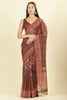 Brown Organza Cotton Bandhani Block Printed Saree