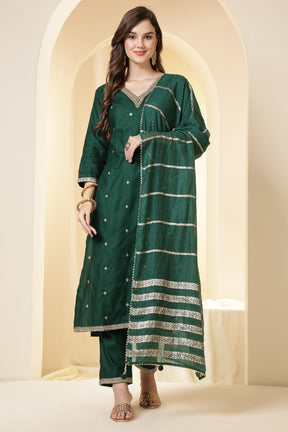 Green Color Silk Embroidered Suit Set