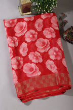 Red Chiffon Floral Printed Saree