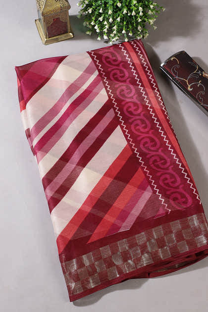 Wine Color Chiffon Printed Saree