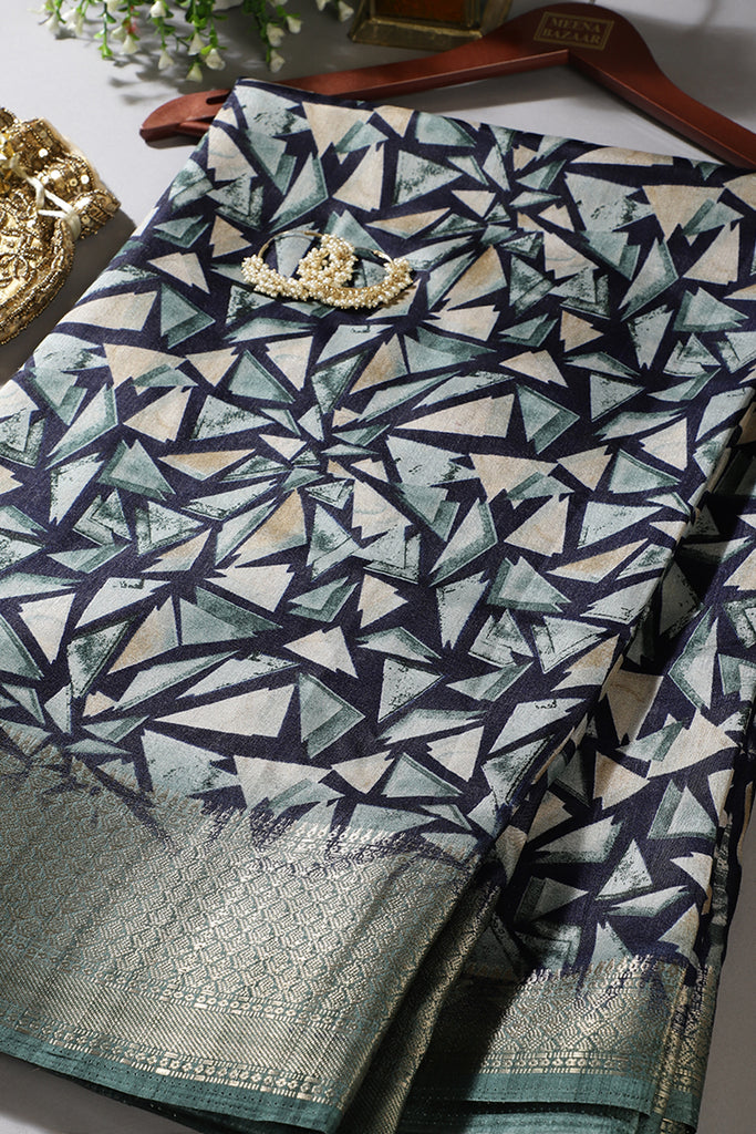 Navy Colour Printed Cotton Silk Saree