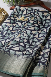 Navy Colour Printed Cotton Silk Saree