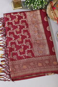 Dark Scarlet Silk Floral Zaal Woven Banarasi Saree