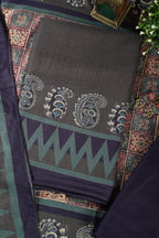 Greenish Grey Spun Printed Unstitched Suit