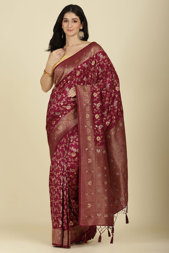 Wine Color Zari Woven South Silk Saree