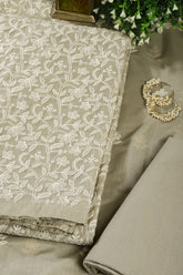 Greenish Grey Colour Resham Embroidered Chanderi Unstitched Suit