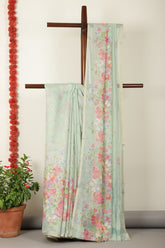 Seagreen Organza Cotton Floral Printed Saree