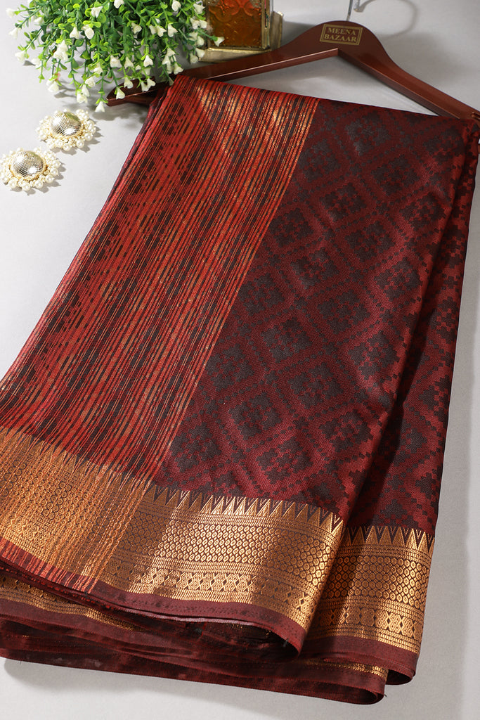 Maroon & Black Dual Tone Silk Woven Saree