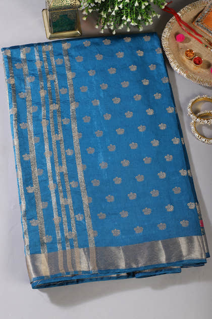 Royal Blue Resham & Zari Woven Silk Saree