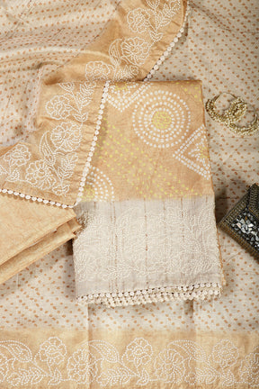 Mustard Color Tussar Silk Bandhani Printed Unstitched Suit Material