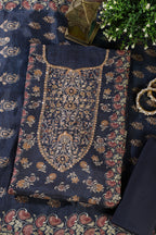 Navy Muslin Printed Unstitched Suit Fabric