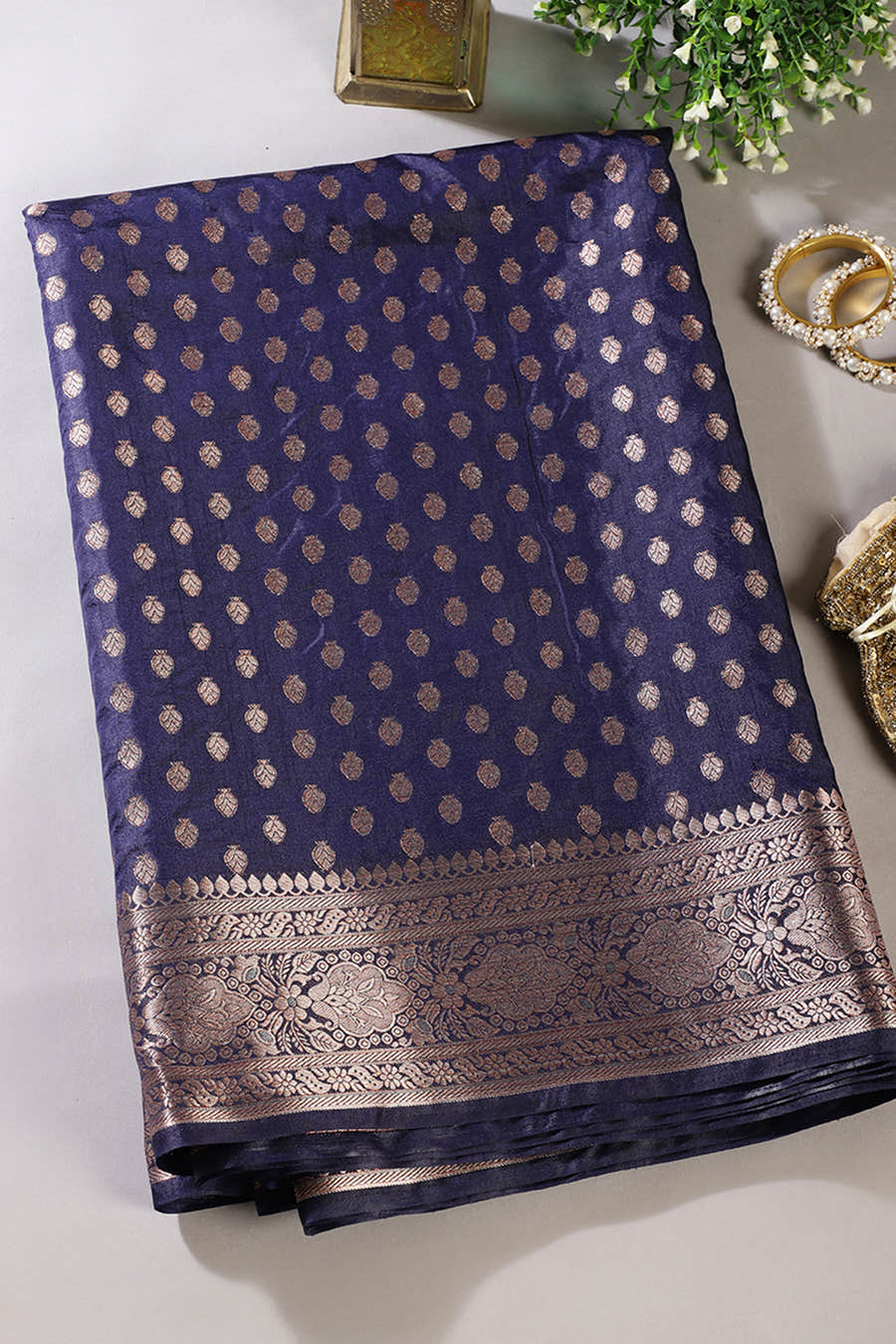 Navy Cotton Silk Zari Woven Saree