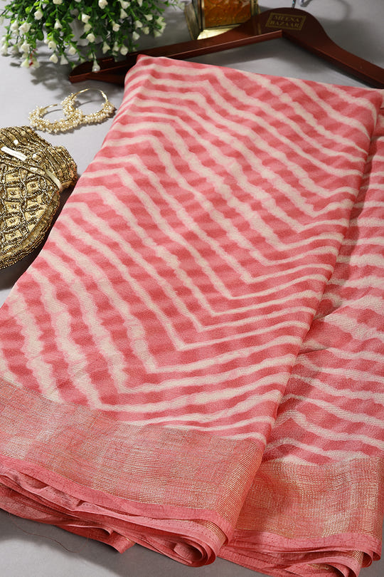Coral Color Chiffon Leheriya Printed Saree