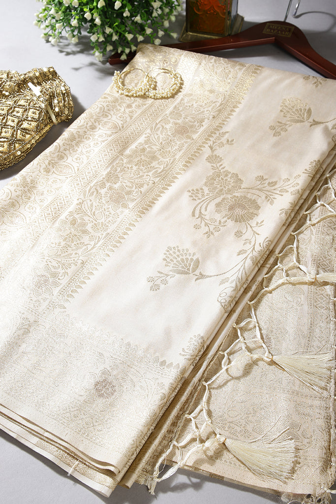 Cream Color Art Silk Zari Woven Saree