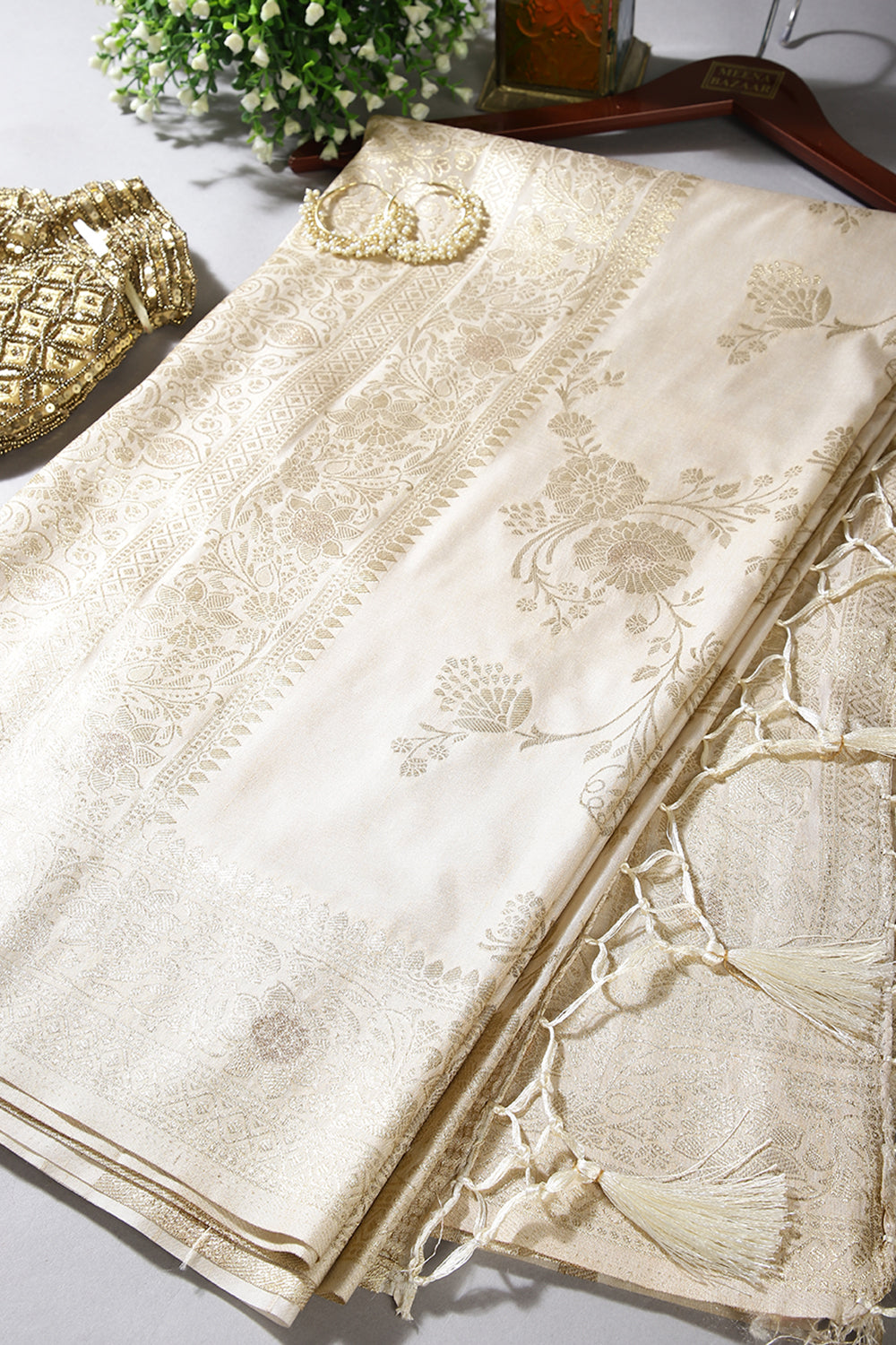 Cream Color Art Silk Zari Woven Saree